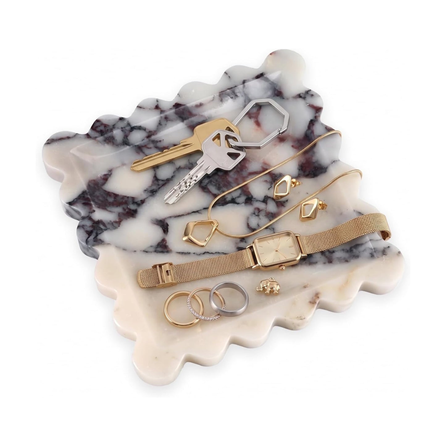 Scalloped Square Marble Decorative Tray / Calacatta Viola / Natural