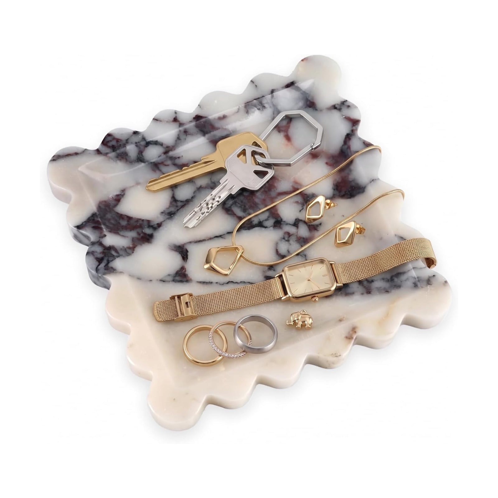 Scalloped Square Marble Decorative Tray / Calacatta Viola / Natural