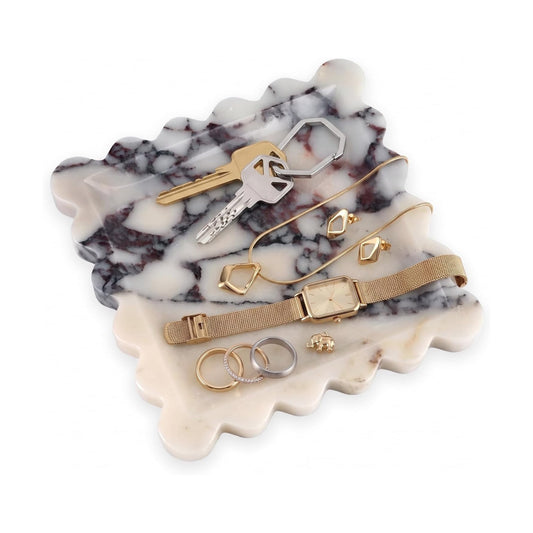 Scalloped Square Marble Decorative Tray / Calacatta Viola / Natural