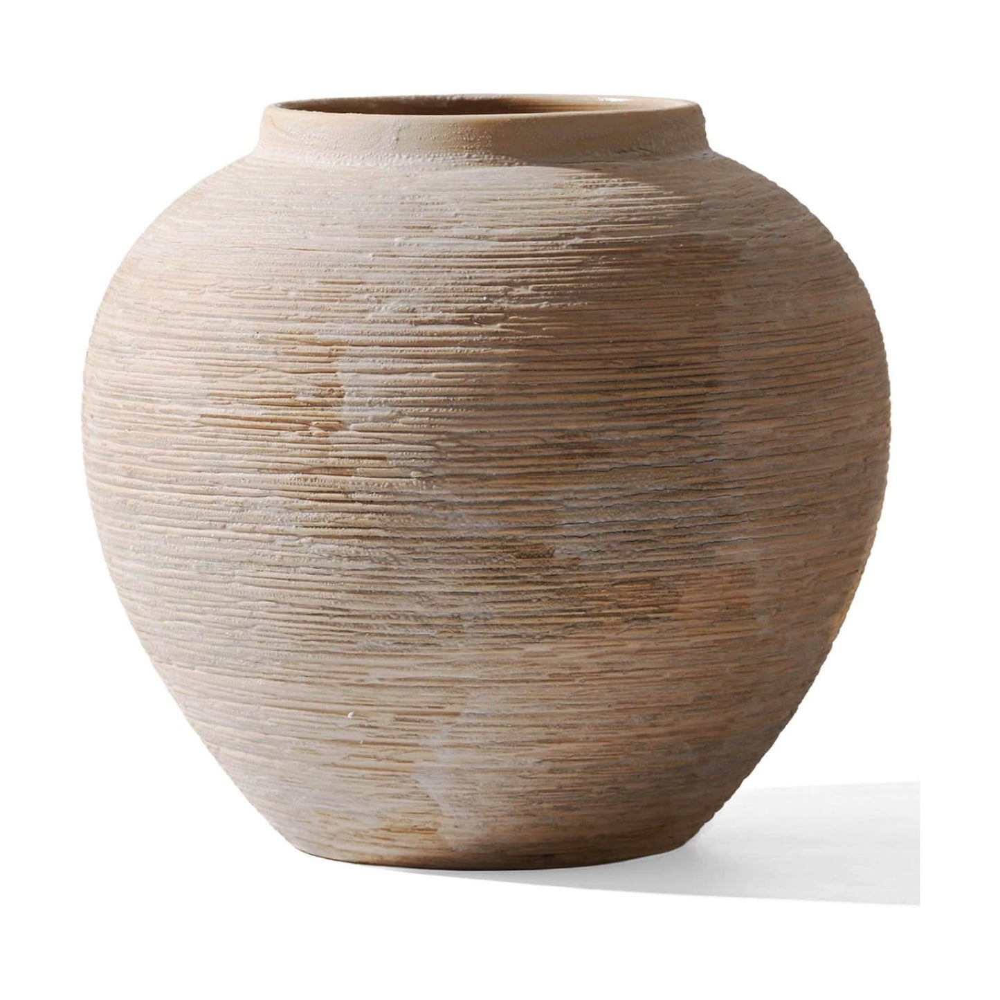Large Rustic Ribbed Vase Home Decor / 01 - Large Rustic Ribbed Beige / 8.8 Inch
