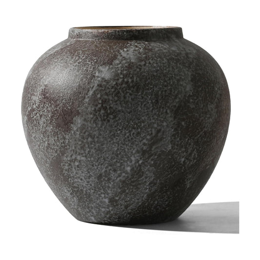 Large Rustic Black Stone Vase Home Decor / 04 - Large Rustic Brush Black / 8.8 Inch