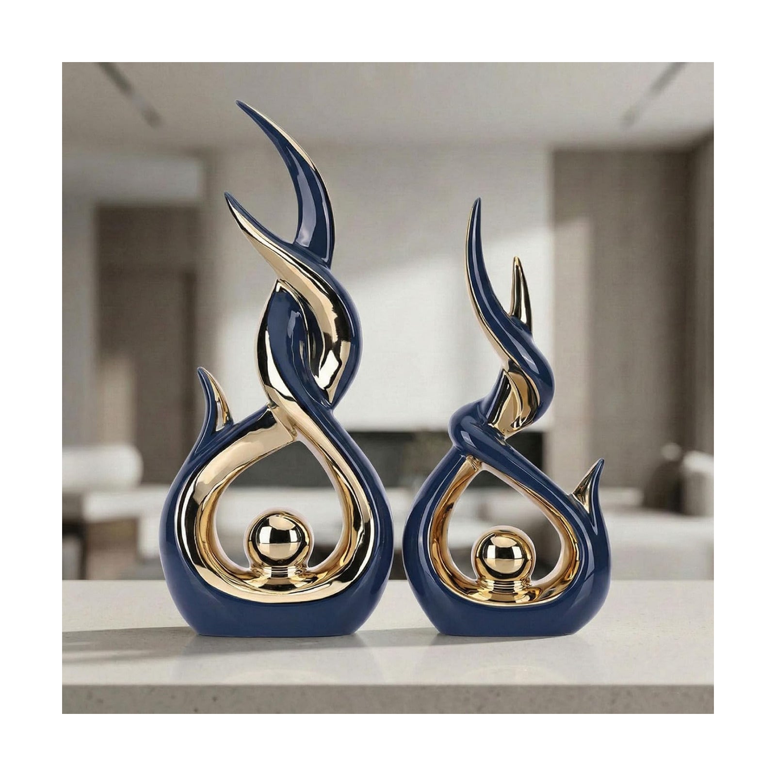 Abstract Ceramic Sculpture Modern Electroplated Figurines Decorative / Blue and Gold / Set of 2