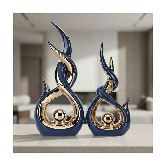 Abstract Ceramic Sculpture Modern Electroplated Figurines Decorative / Blue and Gold / Set of 2