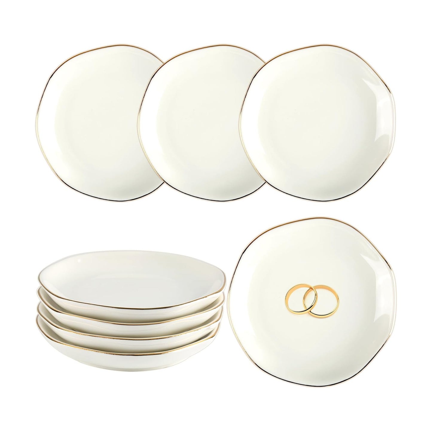 Ceramic Jewelry Tray Irregular Jewelry Dish for Women / White Irregular / Set of 8