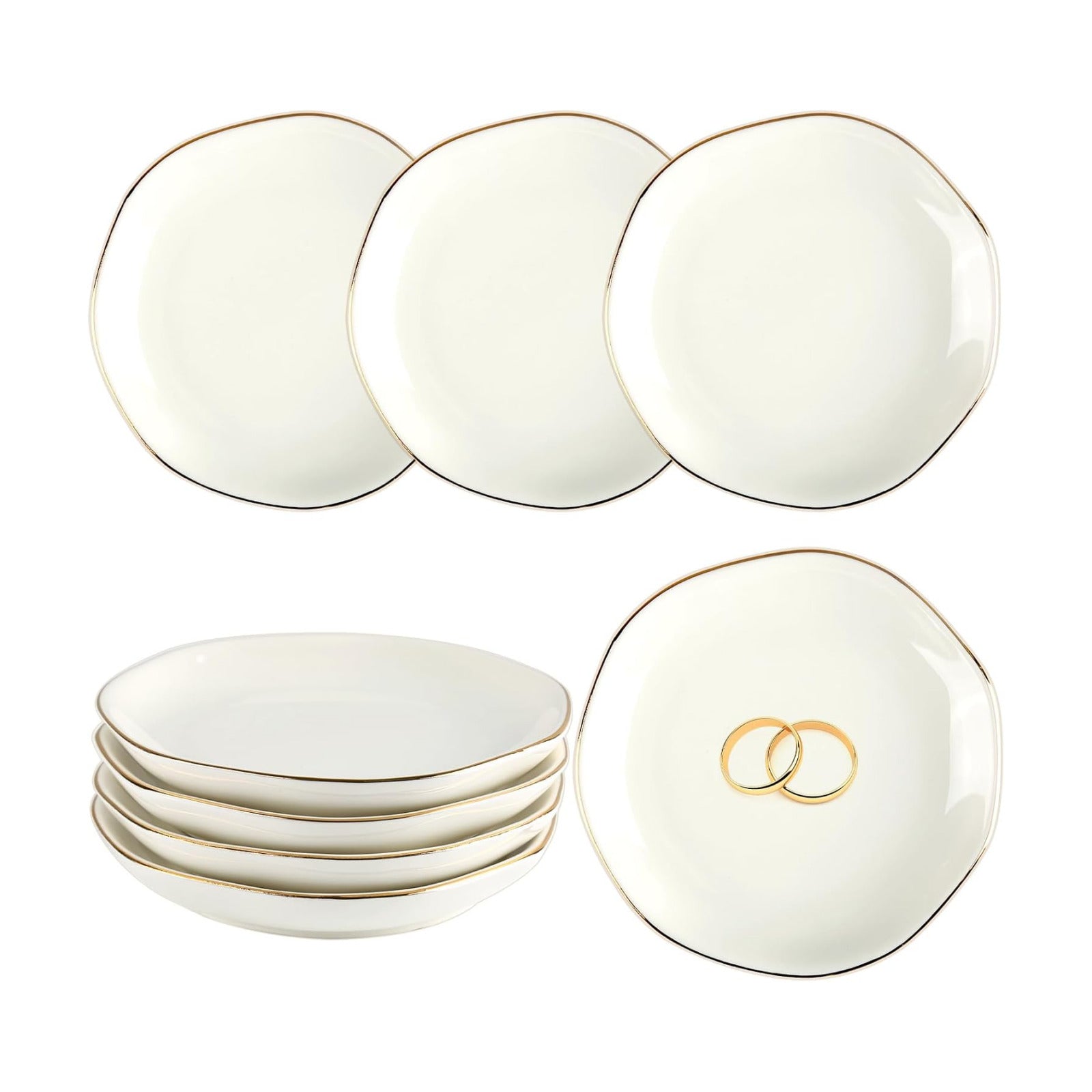 Ceramic Jewelry Tray Irregular Jewelry Dish for Women / White Irregular / Set of 8