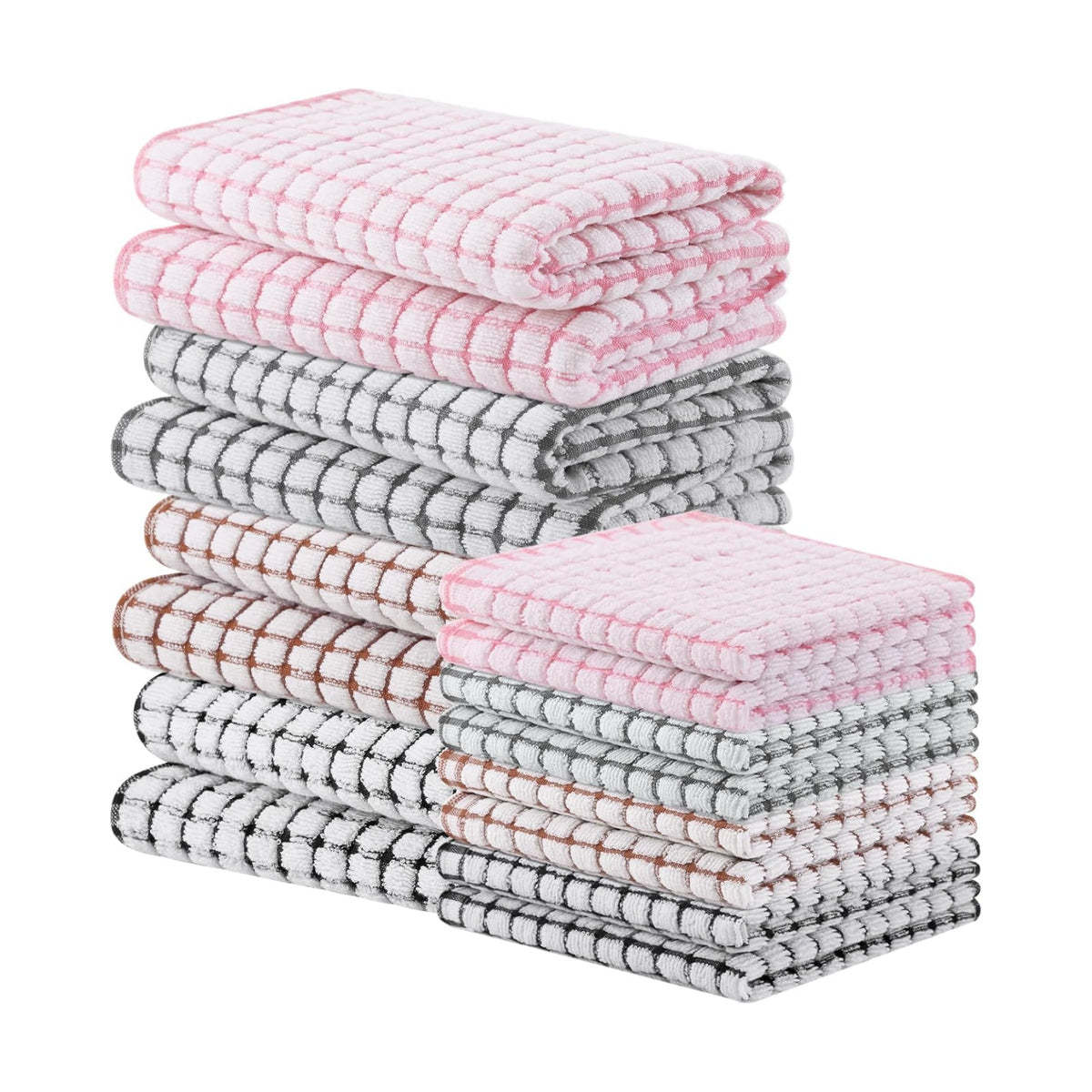 Homaxy Kitchen Towels and Dishcloths Set, Set of 16, Black/Grey/Pink/Brown | Cotton Terry Kitchen Dish Towels, Super