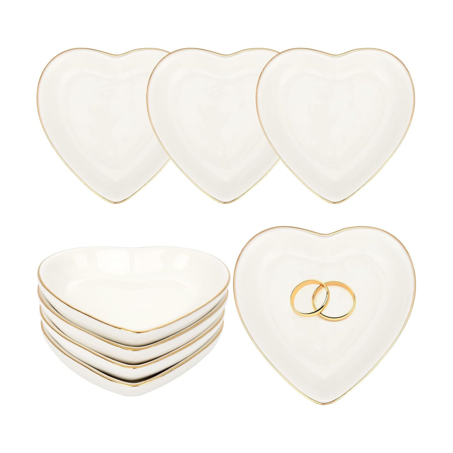 Ceramic Jewelry Tray Heart Jewelry Dish for Women / White Heart Shape / Set of 8