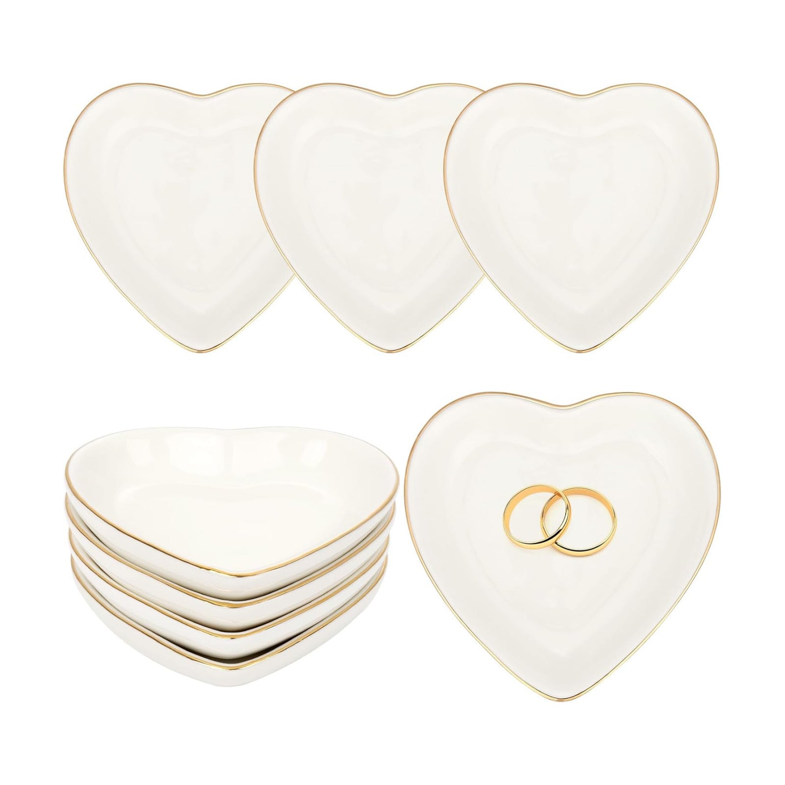 Ceramic Jewelry Tray Heart Jewelry Dish for Women / White Heart Shape / Set of 8