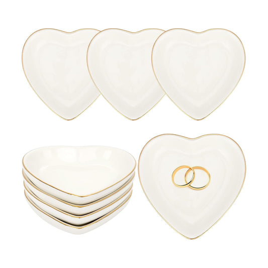 Ceramic Jewelry Tray Heart Jewelry Dish for Women / White Heart Shape / Set of 8