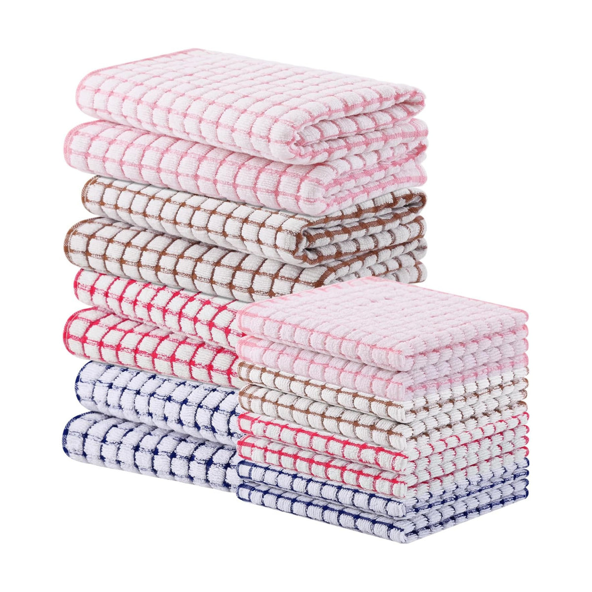 Homaxy Kitchen Towels and Dishcloths Set, Set of 16, Blue/Pink/Red/Brown | Cotton Terry Kitchen Dish Towels, Super Soft