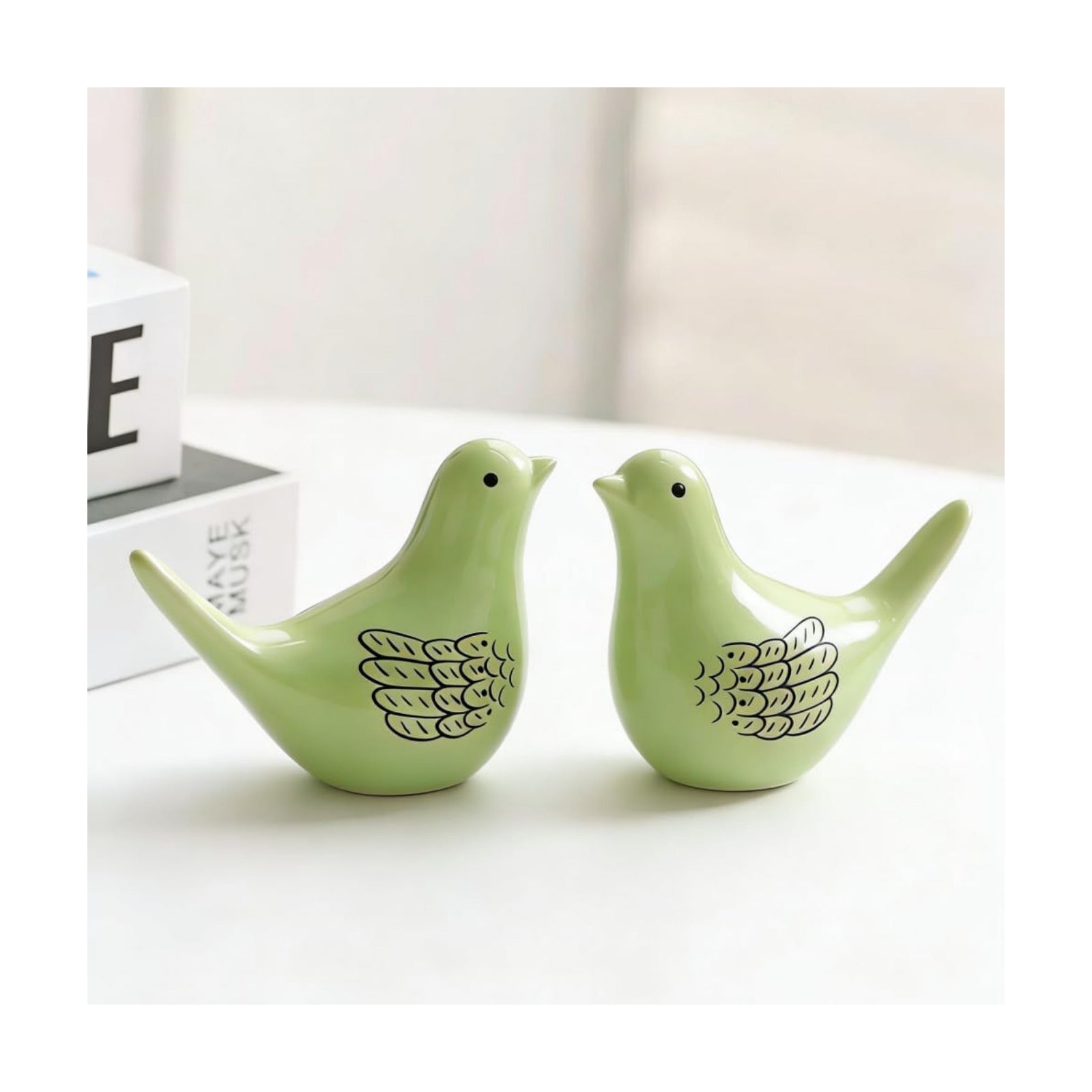 Handmade Ceramic Birds Statues Modern Decorative Ornament / Green1 / Set of 2