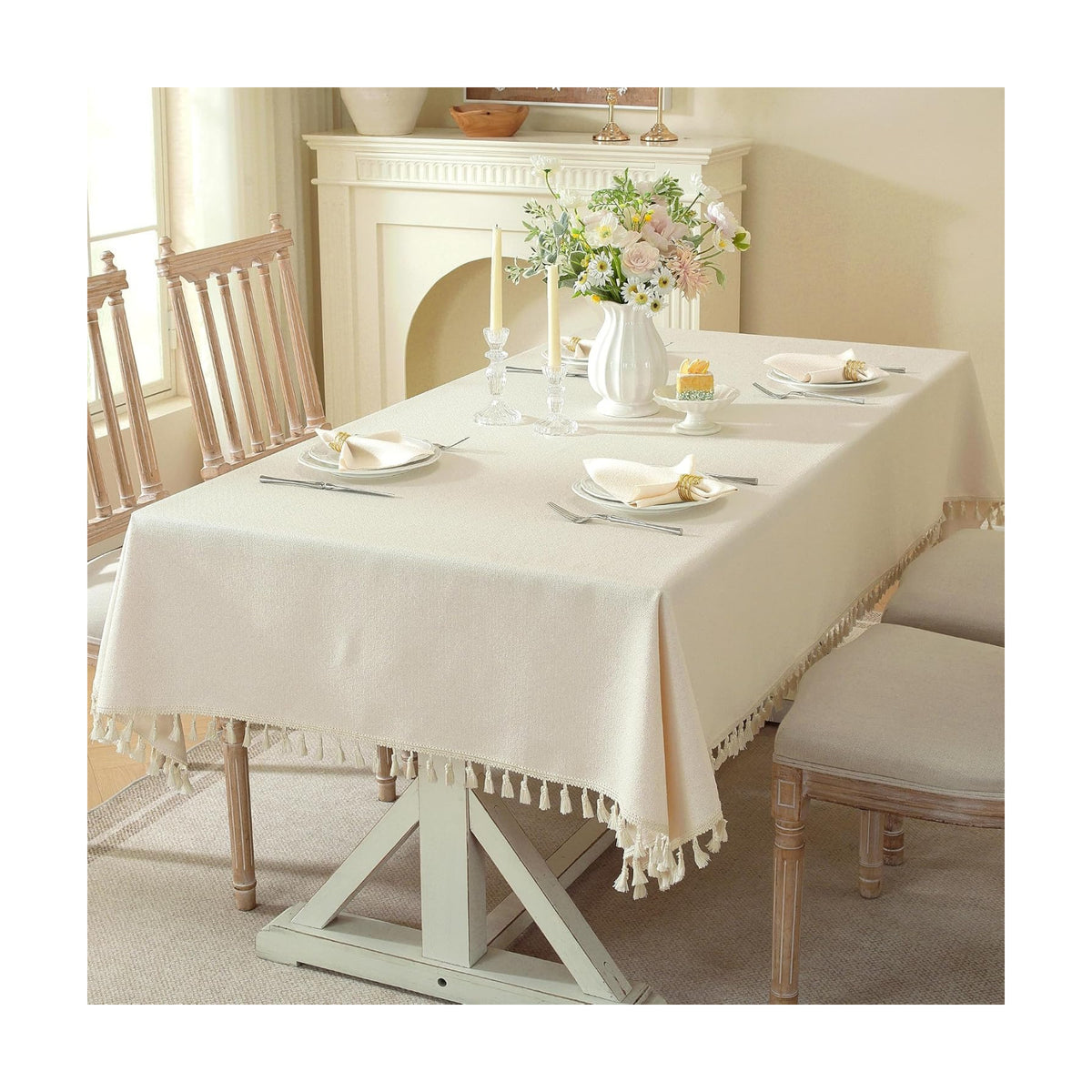 Table Cloth Rectangle Table with Waterproof, Spring Tablecloth with Tassel,Tablecloths for Protect Table Dining, Party