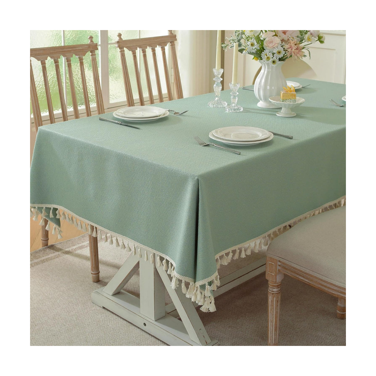 Table Cloth Rectangle Table with Waterproof, Spring Tablecloth with Tassel,Tablecloths for Protect Table Dining, Party