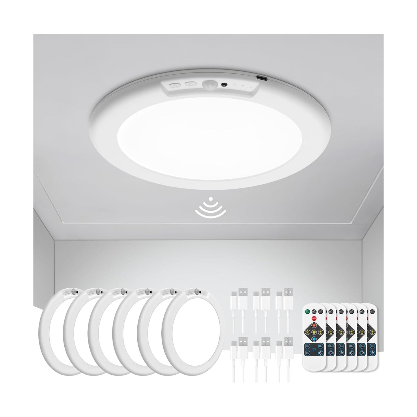 wowatt 6PC Battery Operated Ceiling Lights Rechargeable with Motion Sensor | Wireless Shower Light with Remote, 3000K