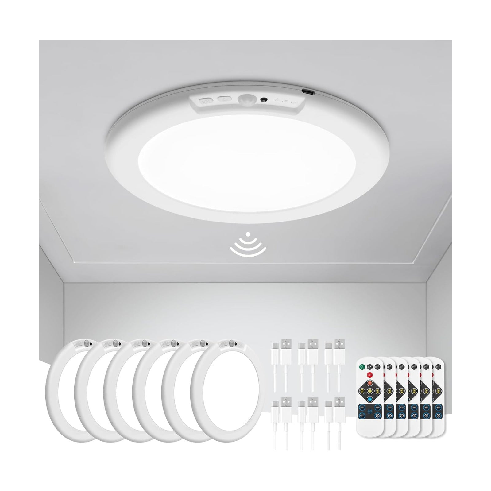 wowatt 6PC Battery Operated Ceiling Lights Rechargeable with Motion Sensor | Wireless Shower Light with Remote, 3000K