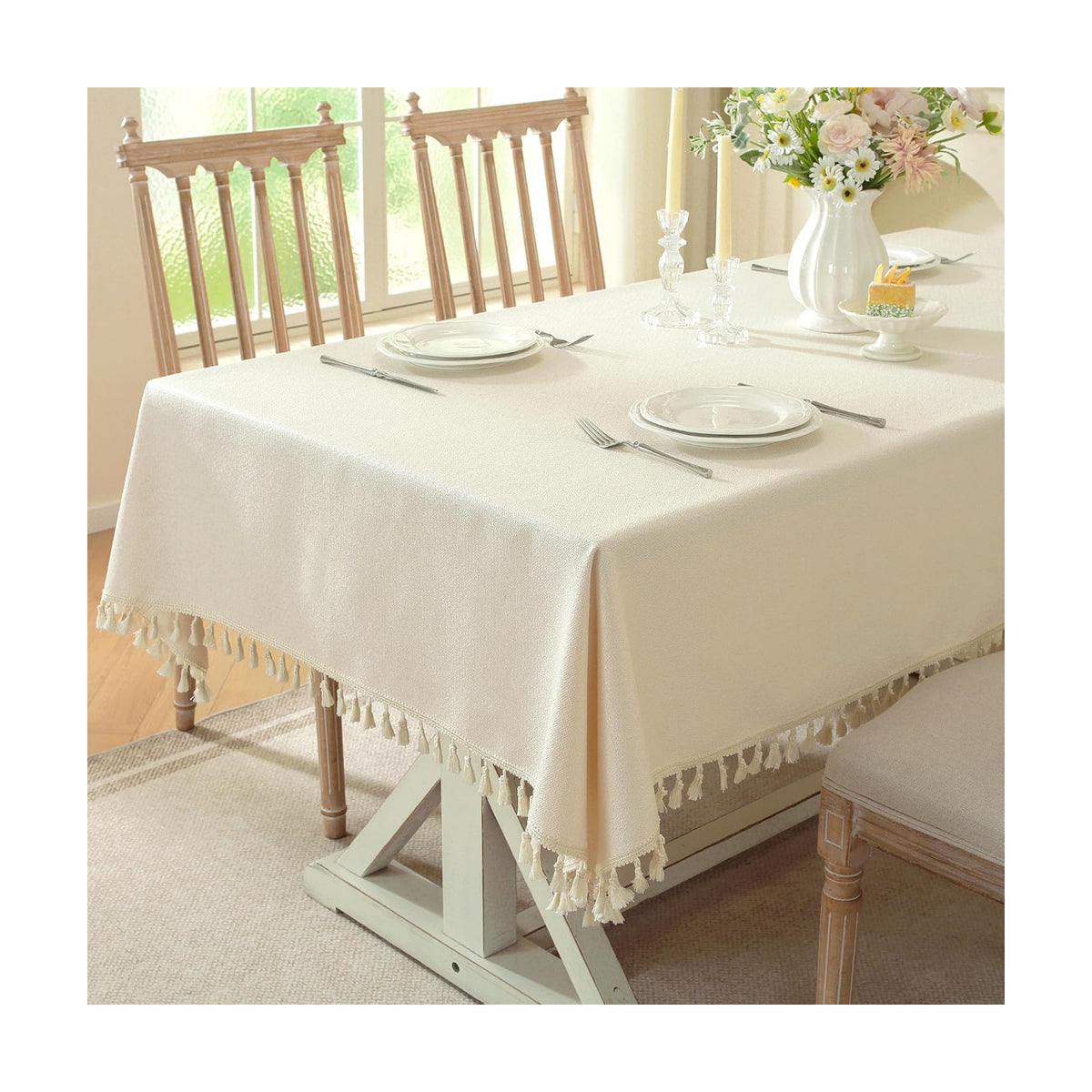 Table Cloth Rectangle Table with Waterproof, Spring Tablecloth with Tassel,Tablecloths for Protect Table Dining, Party