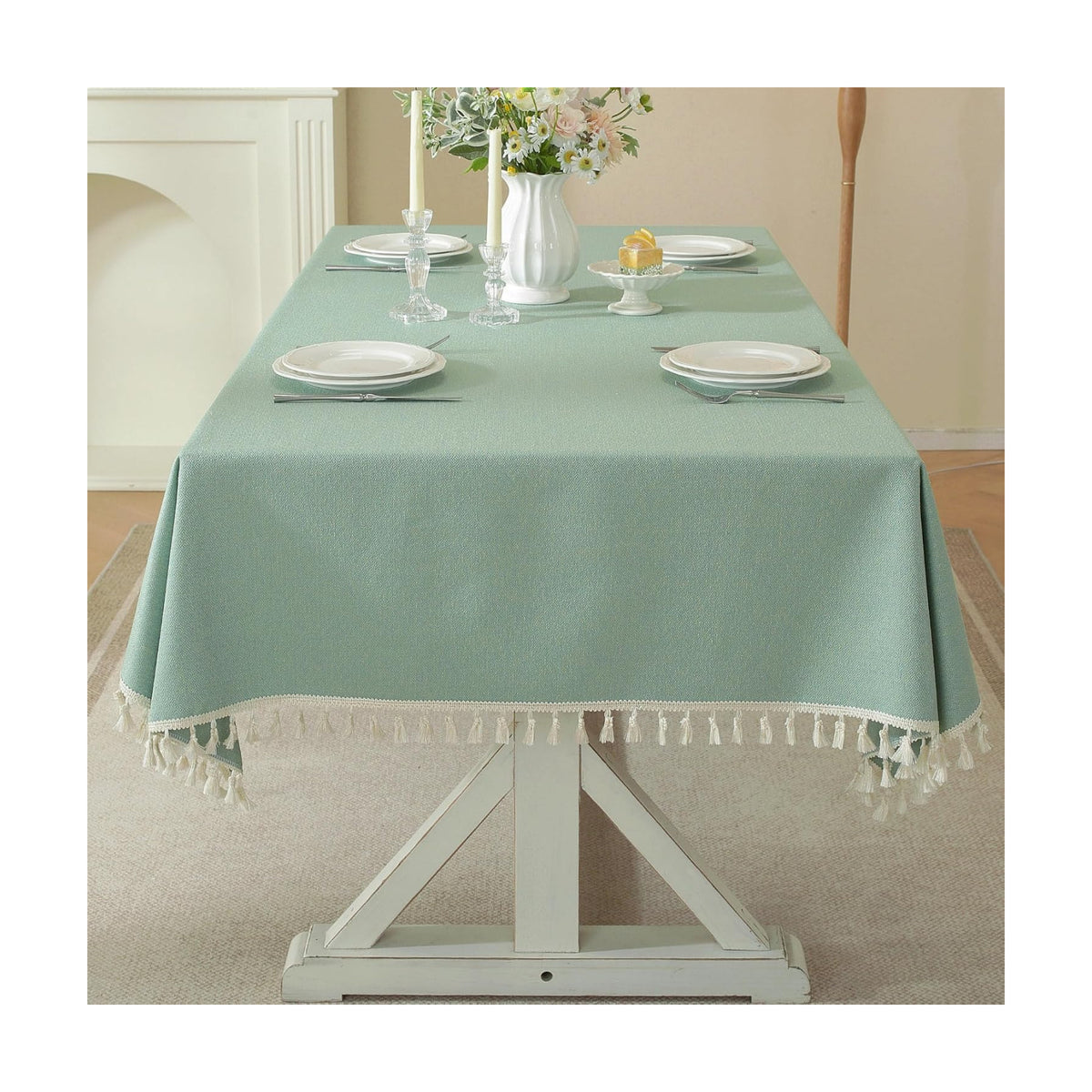 Table Cloth Rectangle Table with Waterproof, Spring Tablecloth with Tassel,Tablecloths for Protect Table Dining, Party