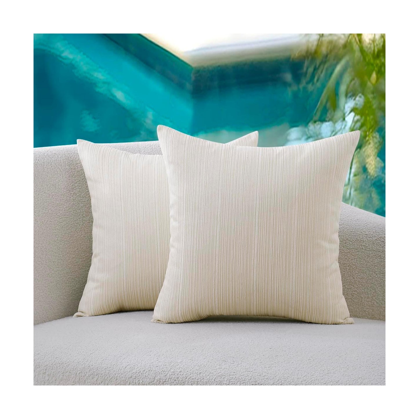Outdoor Chenille Pillow Covers / 18 x 18 / Cream / Set of 2