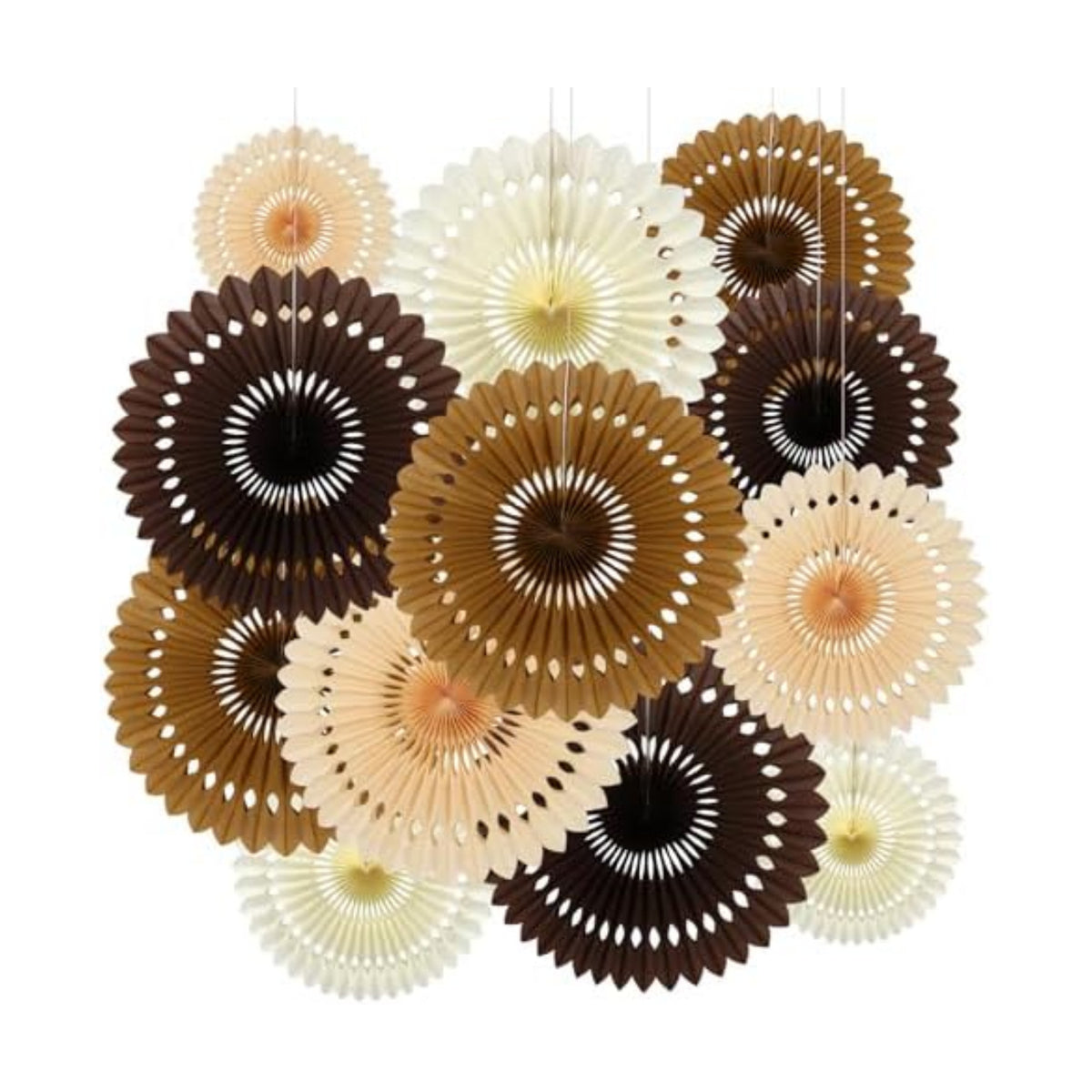 BestoFun 12PCS Paper Fans Brown Neutral Party Decorations Tissue Paper Flowers Boho Paper Fans Party Decorations for Girl Groovy Birthday Baby Shower Wedding Bachelorette Room Wall Hanging Décor