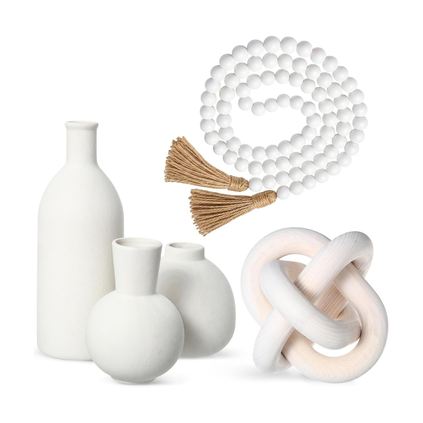 Country Style Ceramic Vase Set Table Centerpieces / White / Set of 5
