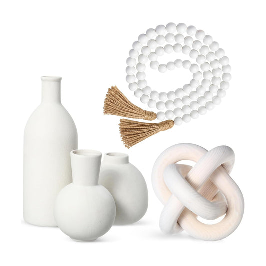 Country Style Ceramic Vase Set Table Centerpieces / White / Set of 5