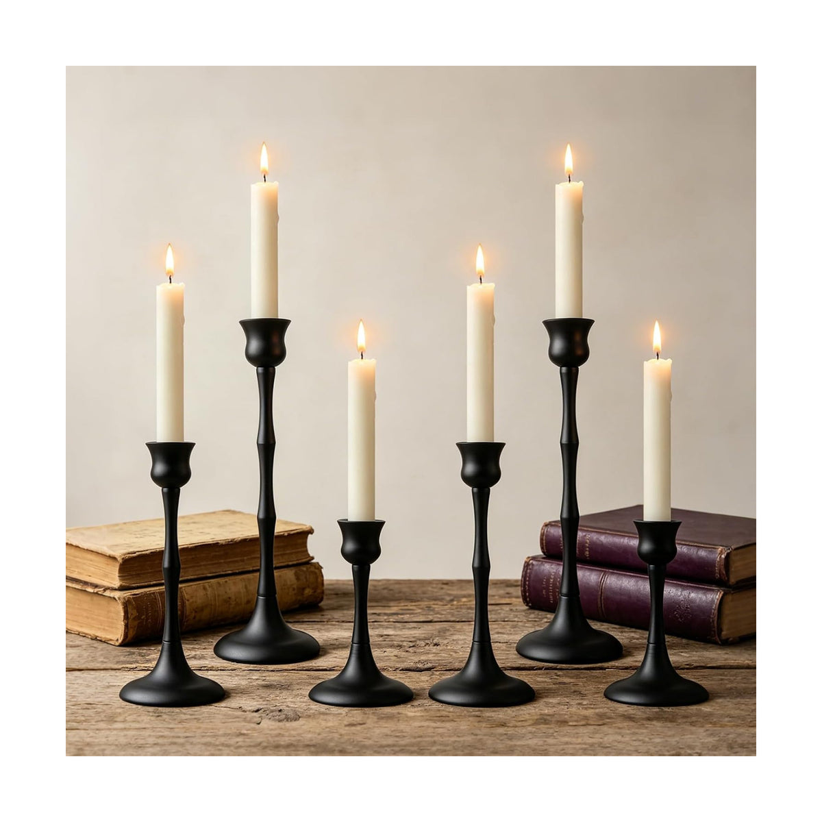 Vintage Metal Candlestick Holders, Set of 6 Black Candle Holders for Candlesticks Antique Taper Candle Stand Candle