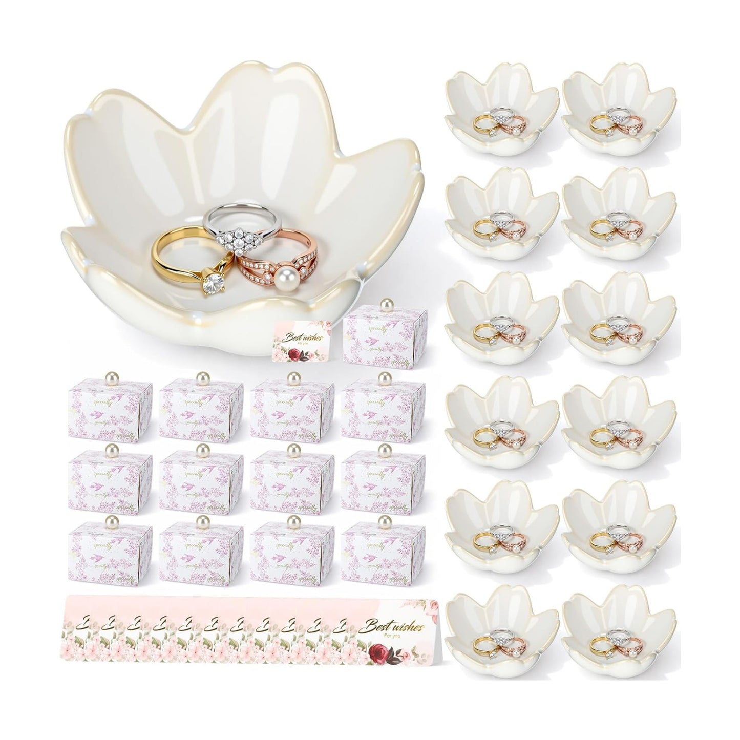 Box Greeting Card Small Glass Trinket Dish Tray for Earrings / Ceramic / Set of 12