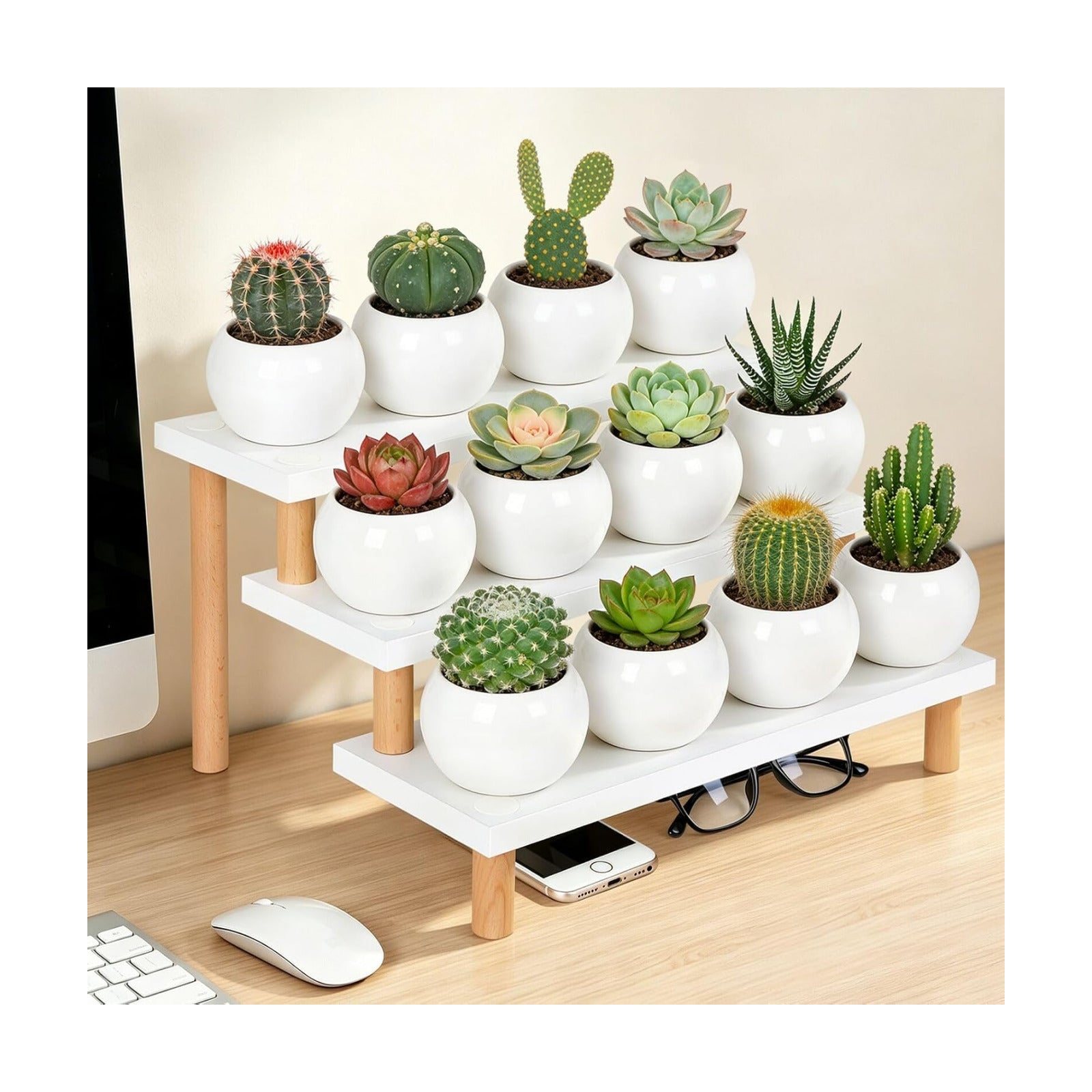Window Sill Plant Shlef / 3-tiers Ladder Shelf / White