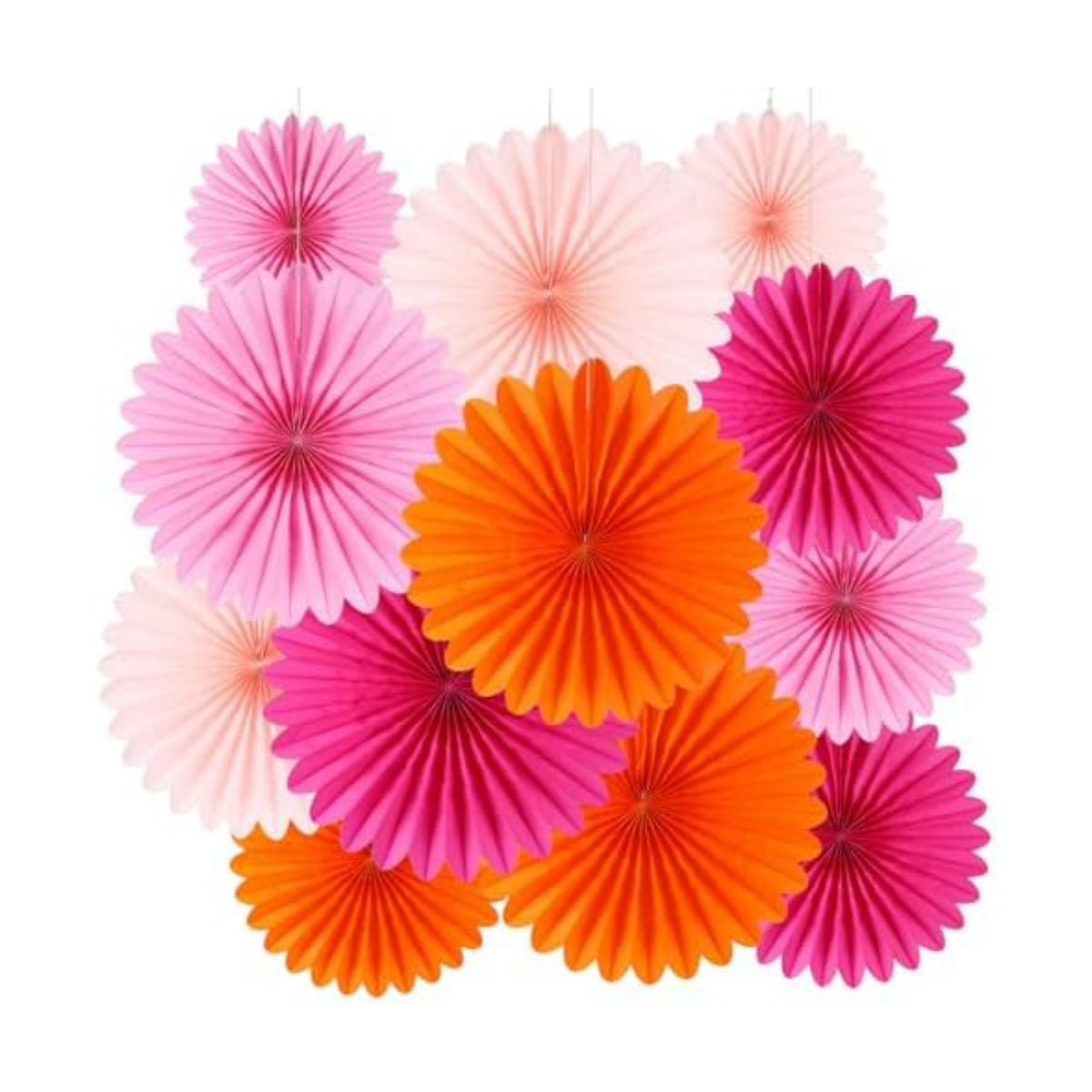 BestoFun 12PCS Paper Fans Orange and Hot Pink Party Decorations Tissue Paper Flowers Paper Fans Party Decorations for Girl Groovy Birthday Baby Shower Wedding Bachelorette Room Wall Hanging Décor