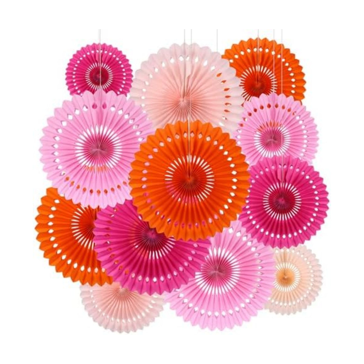 BestoFun 12PCS Paper Fans Orange and Hot Pink Party Decorations Tissue Paper Flowers Hanging Paper Fans Party Decorations for Girl Groovy Birthday Baby Shower Wedding Bachelorette Room Wall Décor