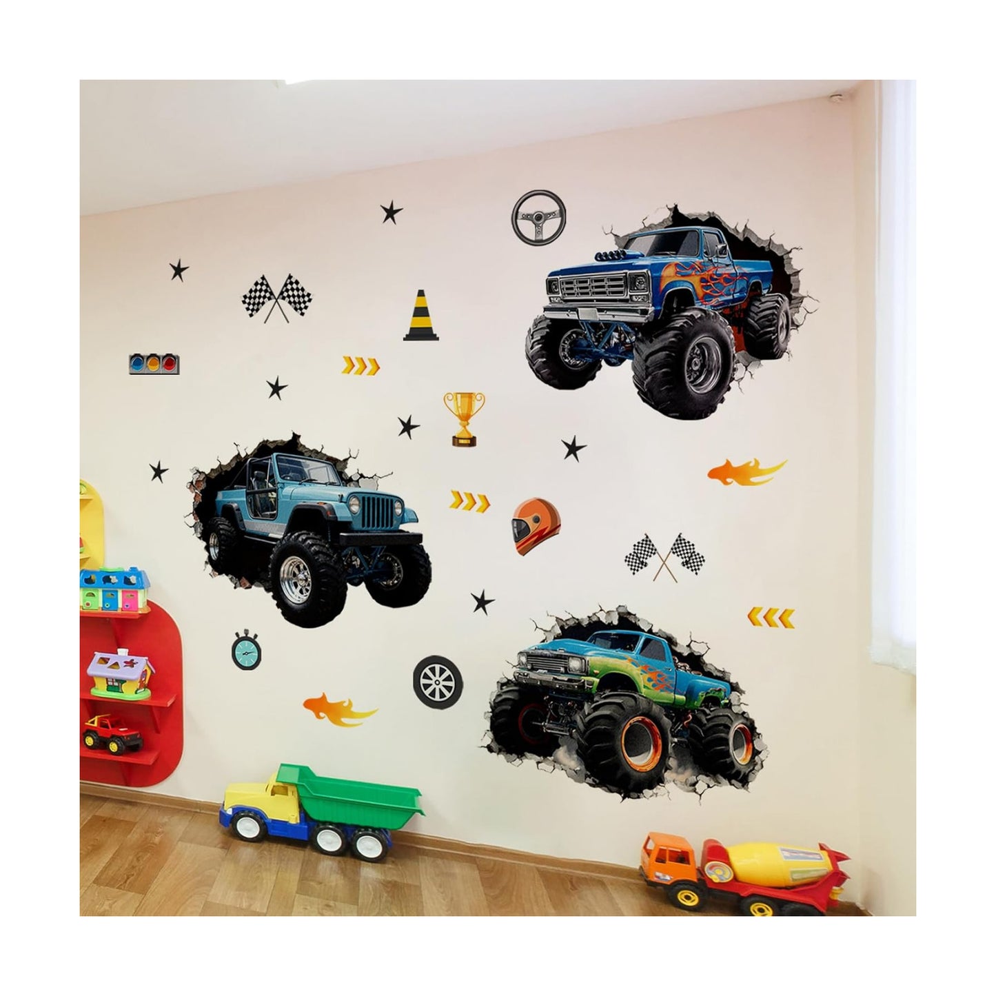 3D Wall Decals 3 Sheets Removable Car Wall Stickers Boys Bedroom Playroom Kids Room / Racing Car
