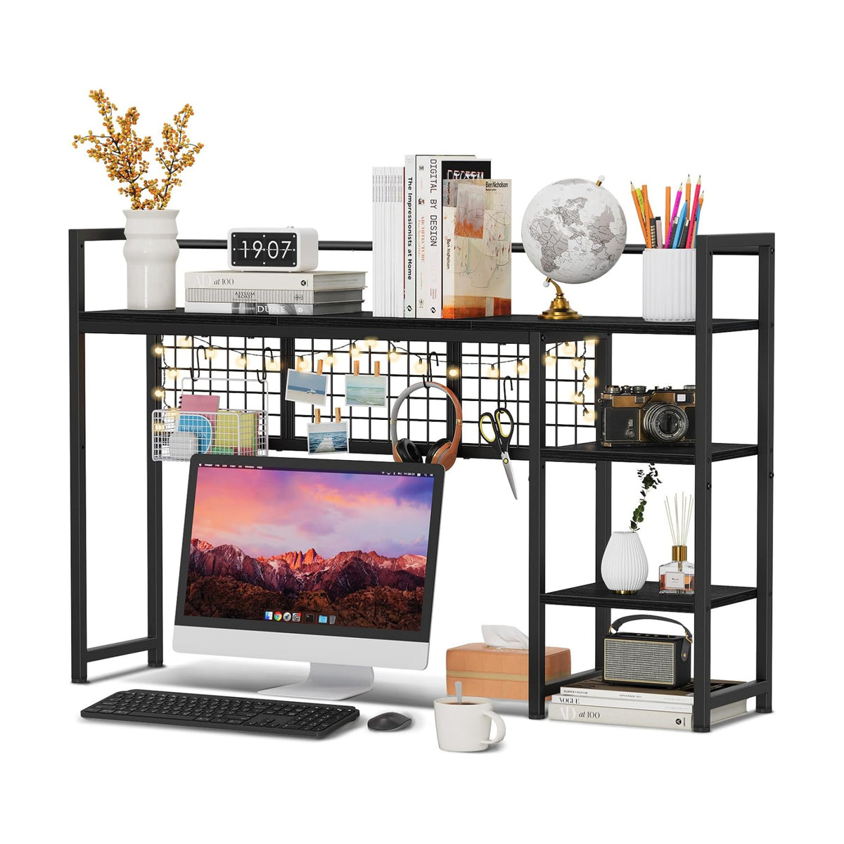 Snughome Desk Shelf, 44.9" Desktop Organizer Shelf, Desk Hutch for Computer Monitor, 4 Tier Desk Display Rack with