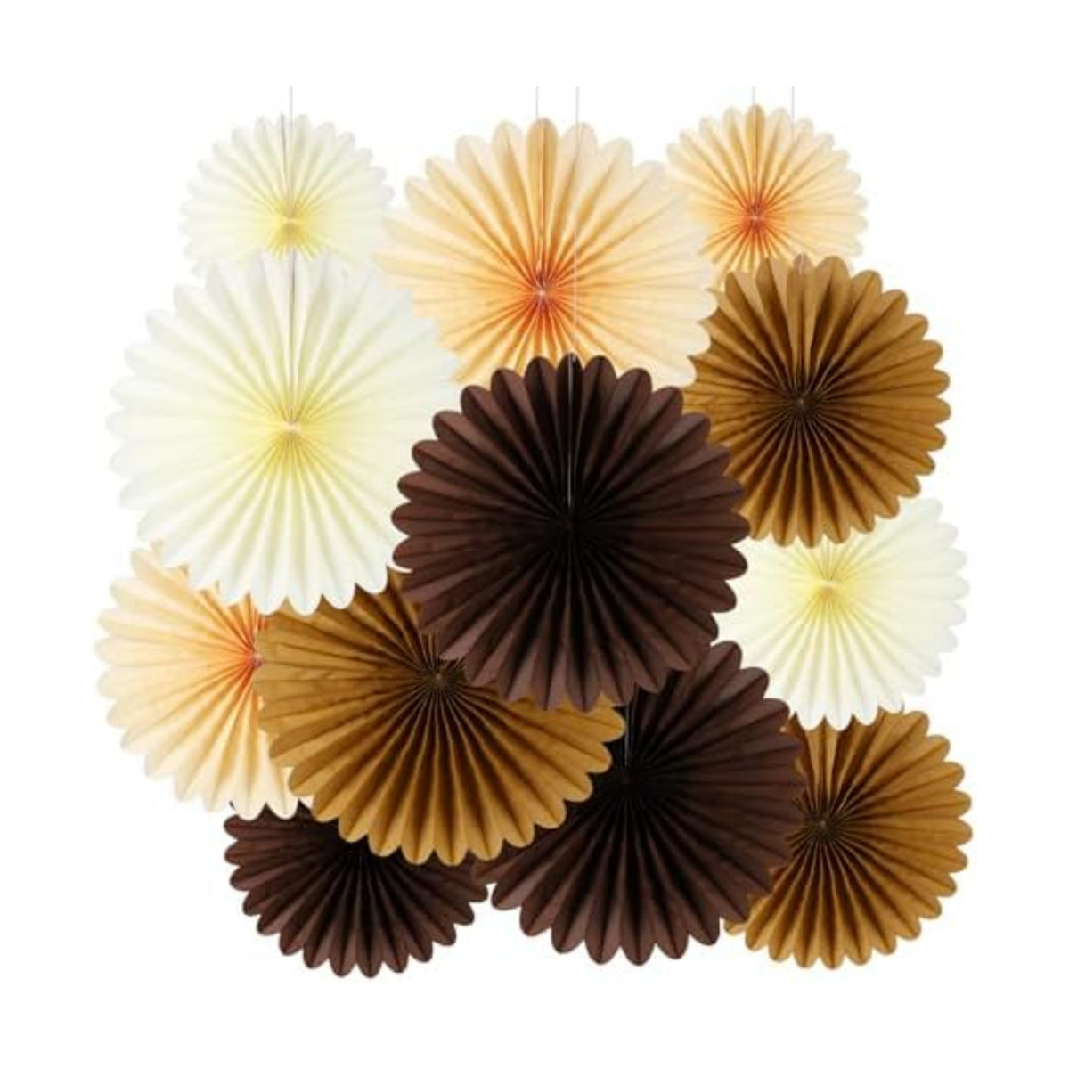 BestoFun 12PCS Paper Fans Brown Neutral Boho Party Decorations Tissue Paper Flowers Paper Fans Party Decorations for Girl Groovy Birthday Baby Shower Wedding Bachelorette Room Wall Hanging Décor