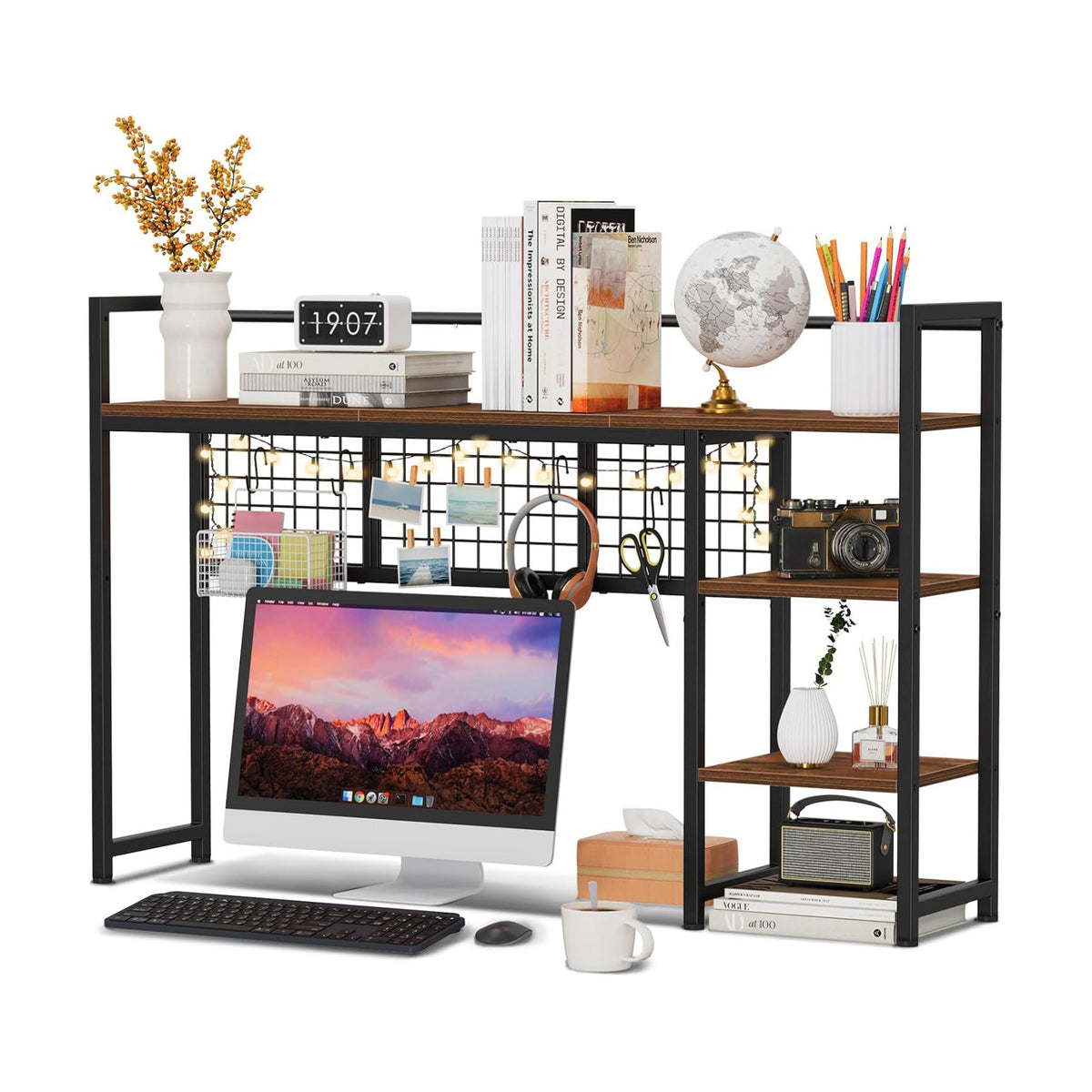 Snughome Desk Shelf, 44.9" Desktop Organizer Shelf, Desk Hutch for Computer Monitor, 4 Tier Desk Display Rack with