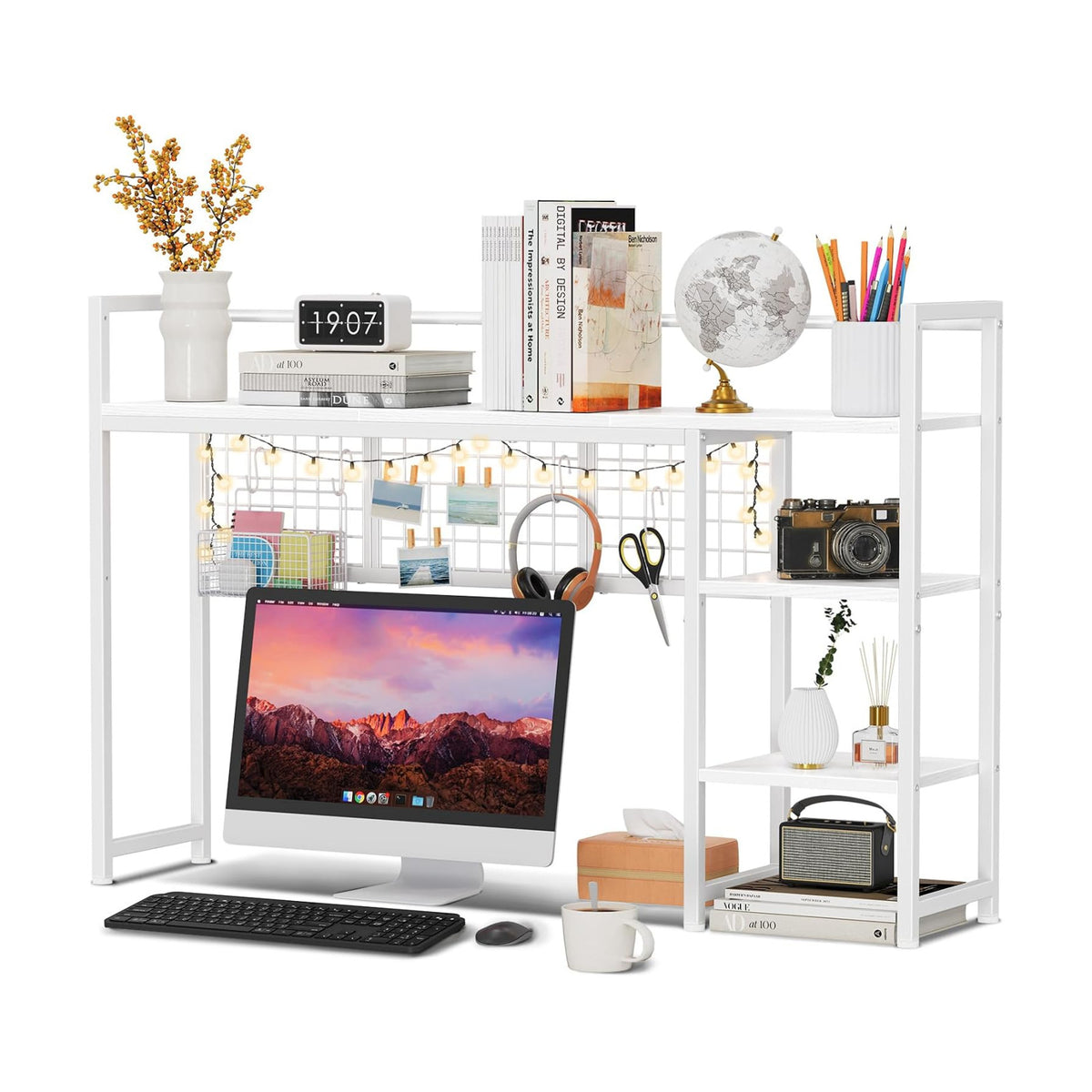 Snughome Desk Shelf, 44.9" Desktop Organizer Shelf, Desk Hutch for Computer Monitor, 4 Tier Desk Display Rack with