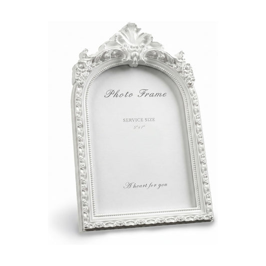 Vintage Ornate Resin Photo Frame / White Arch / 5 x 7