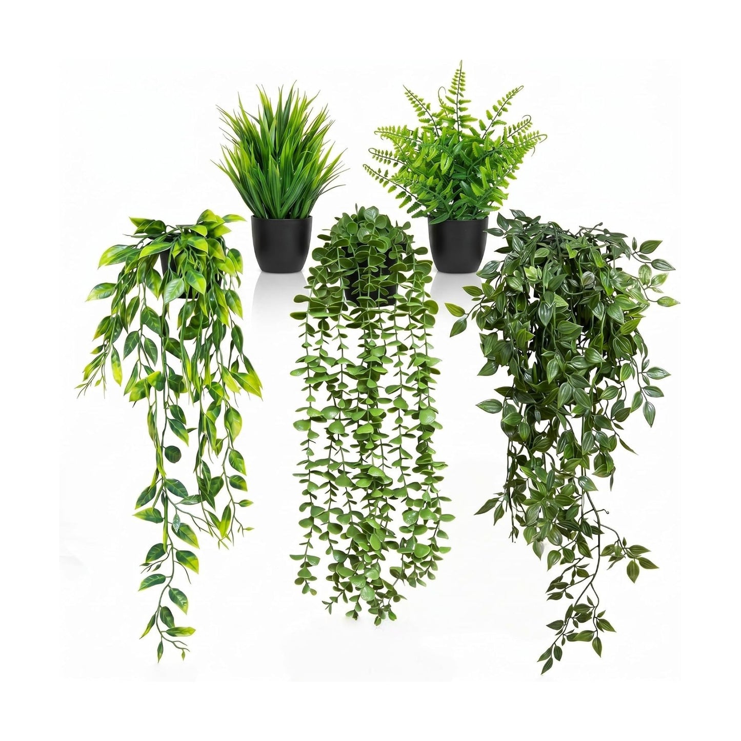 Artificial Hanging Plants & Small Potted Faux Eucalyptus Fern Ivy / 5-pack-5in1 / Set of 5