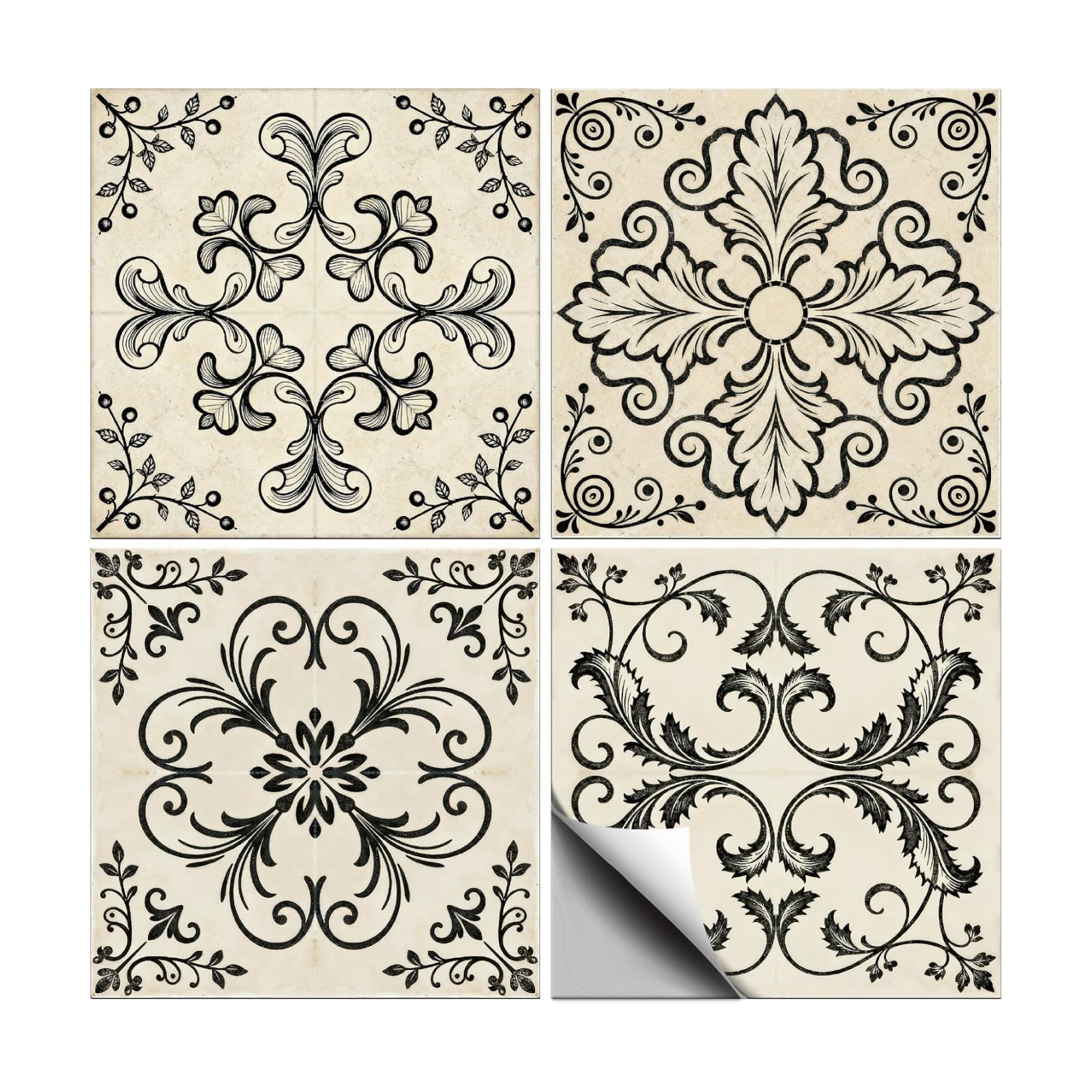 4 Style Retro Pattern Peel and Stick Wall Tile Sticker Pattern Wall / Line Drawings / Set of 36