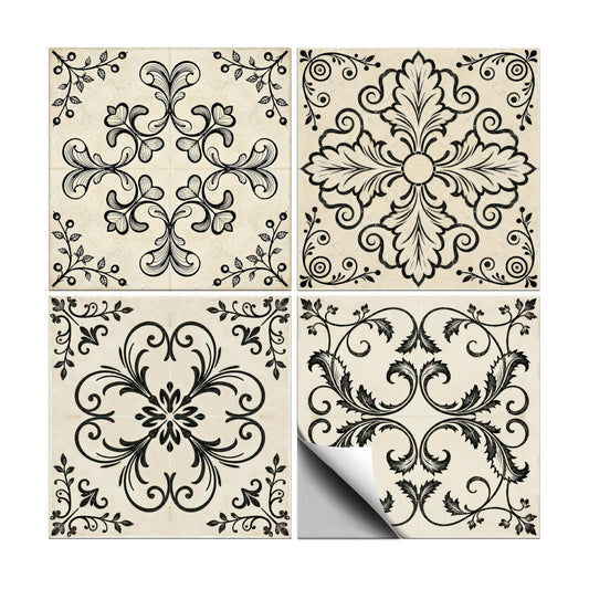 4 Style Retro Pattern Peel and Stick Wall Tile Sticker Pattern Wall / Line Drawings / Set of 36