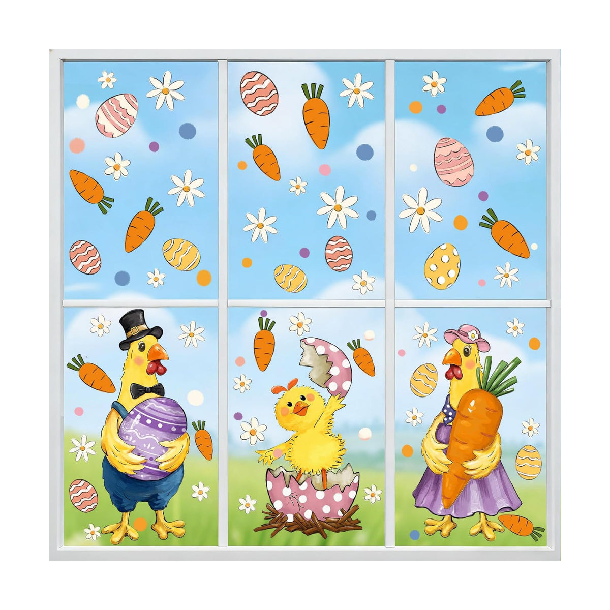 Easter Window Cling Large Chick Easter Egg Carrot Flower Decal Spring Decor