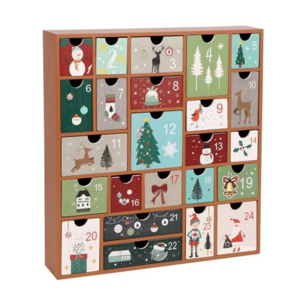 SAND MINE Wooden Christmas Advent Calendar with 24 Drawers, Countdown to Christmas Refillable Wooden Advent, Terracotta