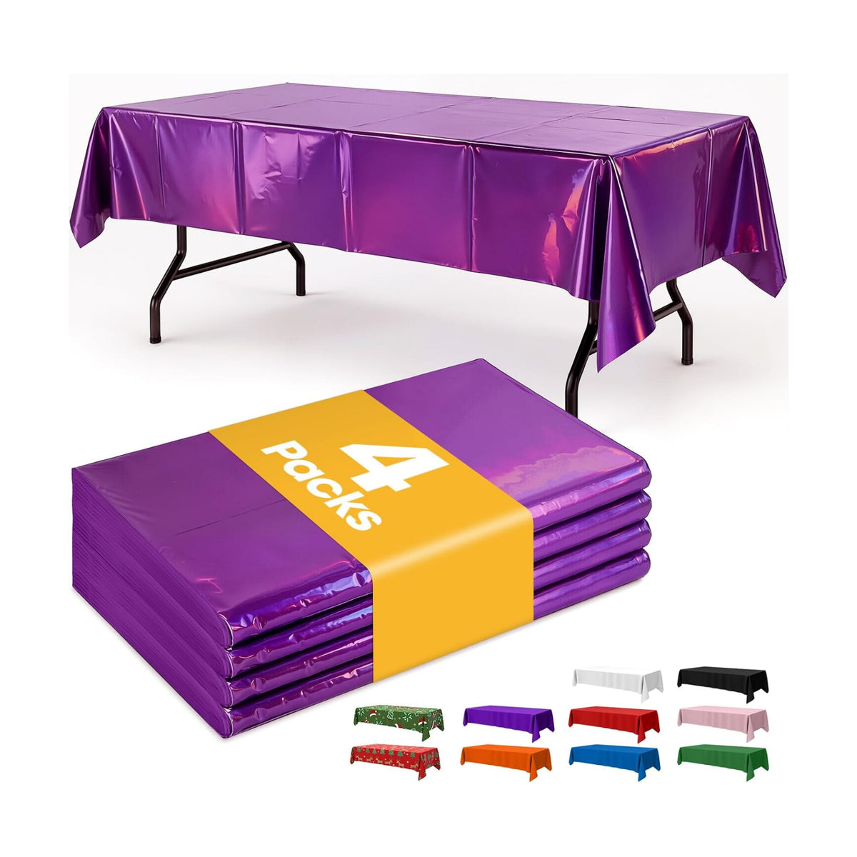 Niuara Iridescent Purple Plastic Table Cloth, 4 Pack, 54 x 108 in