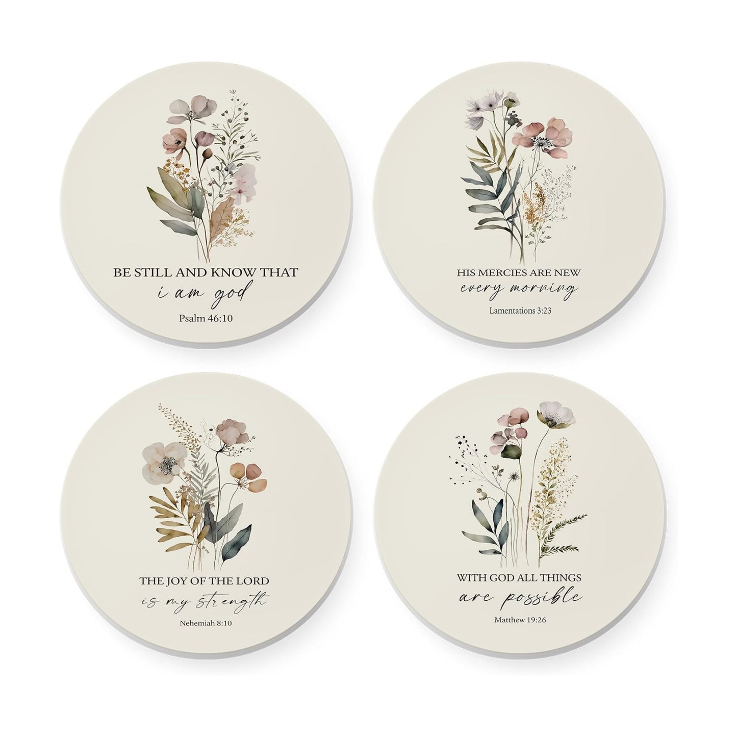 Religious Bible Verse Ceramic Drink Coaster Cup Mat / Christian / Set of 4