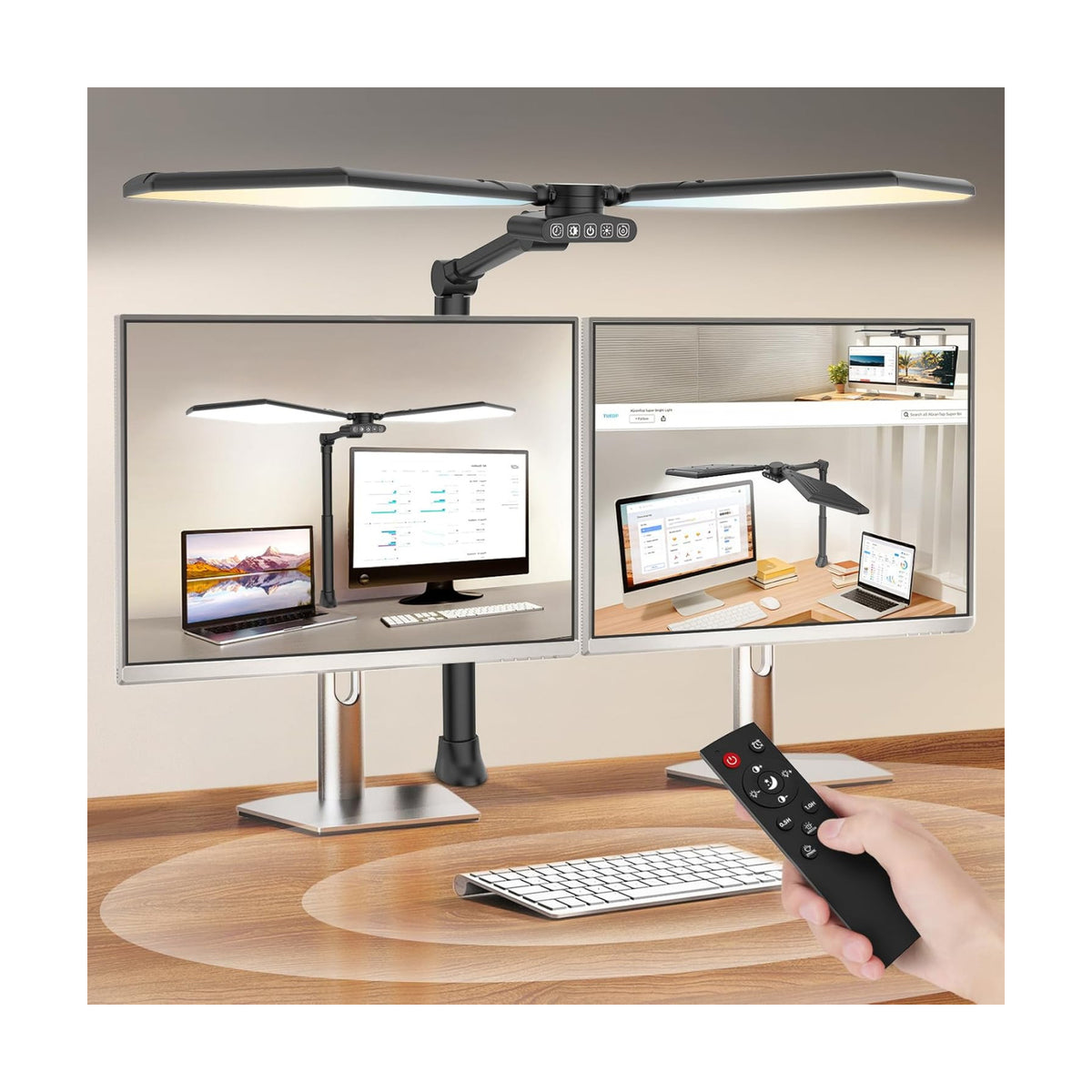 36W LED Desk Lamp with Clamp, Dual-Head Architect Lamp with Remote, Black | Ultra Bright 448-LED 3600LM Office Lamp