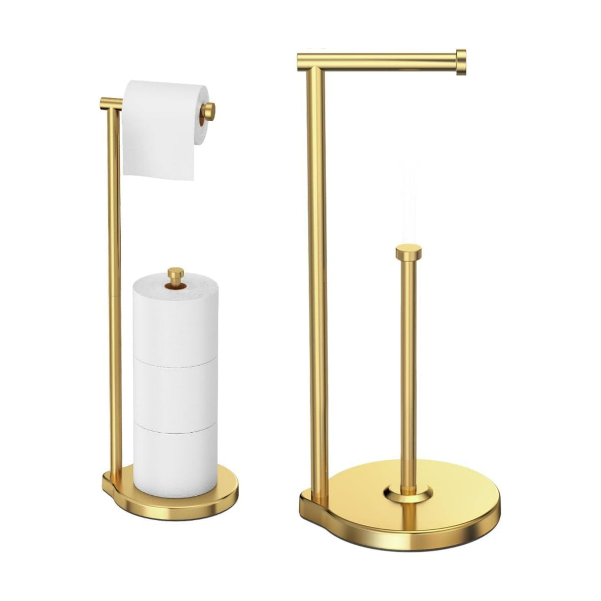 theaoo Heavy-Duty Toilet Paper Holder Stand, Bathroom Storage, Gold | Freestanding Toilet Tissue Paper Roll Holder with
