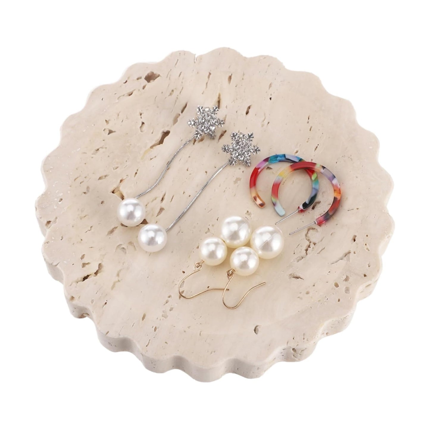 Small Scallop Edge Stone Tray / Beige / 5.9 Inch