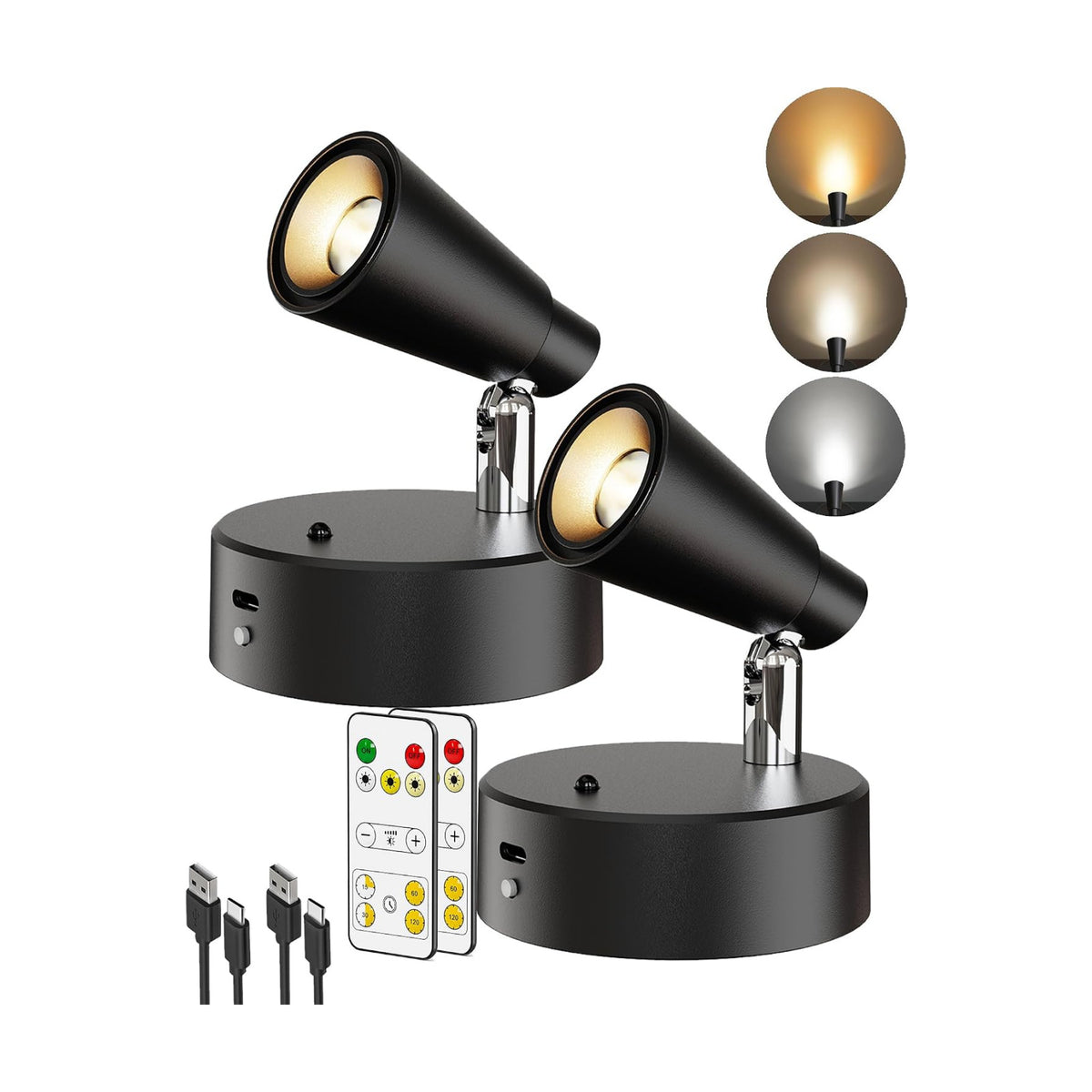 LED Spotlights Indoor, 5000mAh Rechargeable Battery Powered Picture Lights, Dimmable&Timer, 3CCT, Cordless LED Uplights