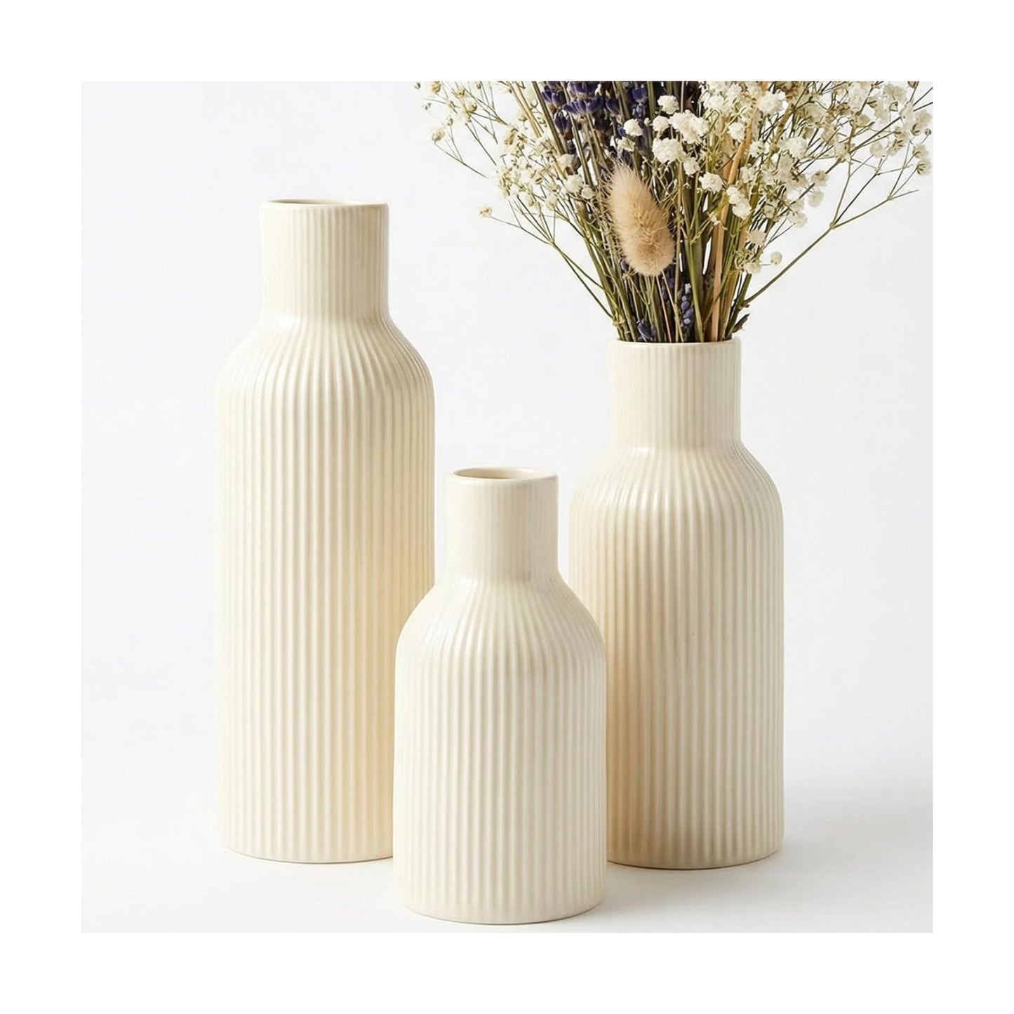 Ceramic Flower Vases / 3-piece-set / Beige / Set of 3