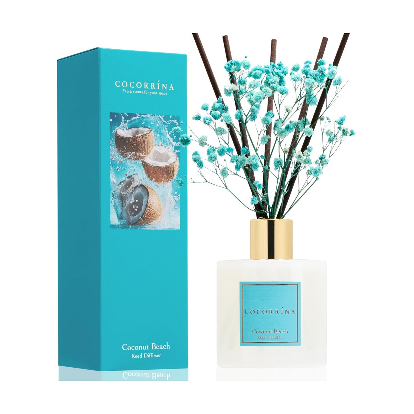 COCORRÍNA Reed Diffuser - Coconut Beach 6.7 fl oz Reed Diffuser with Sticks, Home Bedrrom Bathroom Shelf Decor