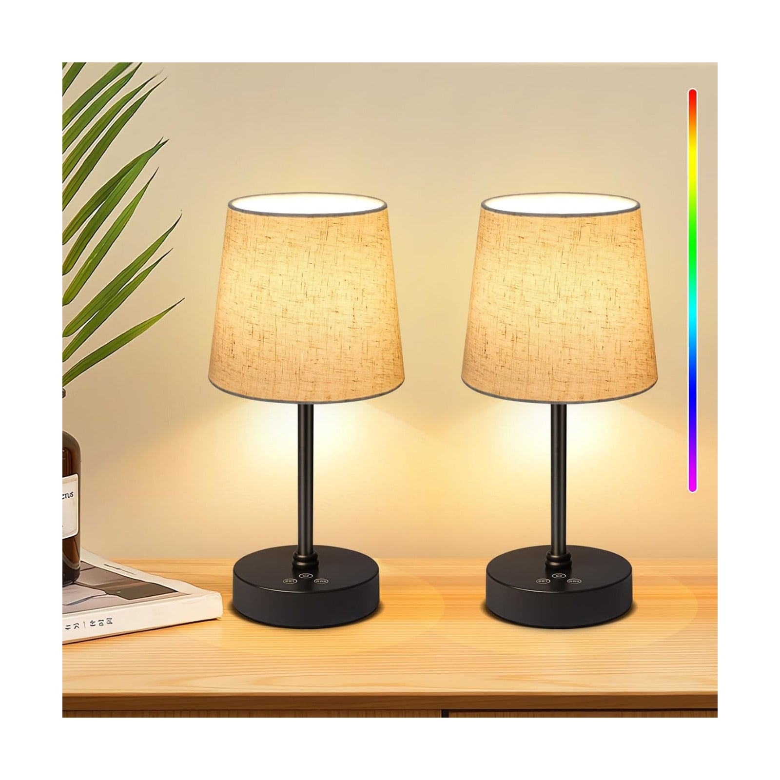 Wowag Small Cordless Table Lamp,5000mAh Rechargeable Battery Operated Desk Lamp,3 Colors & 7 RGB Stepless Dimmable